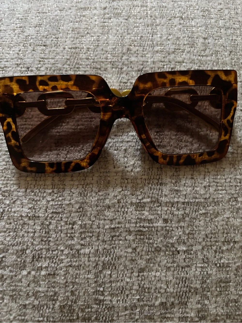 Tortoiseshell Square Sunglasses with Gold Accent - Brown